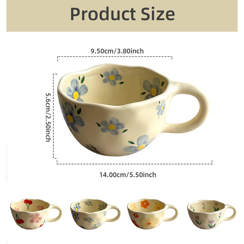 Coffee Mugs - Ceramic Hand Pinched Irregular Flower Korean Style Drinkware