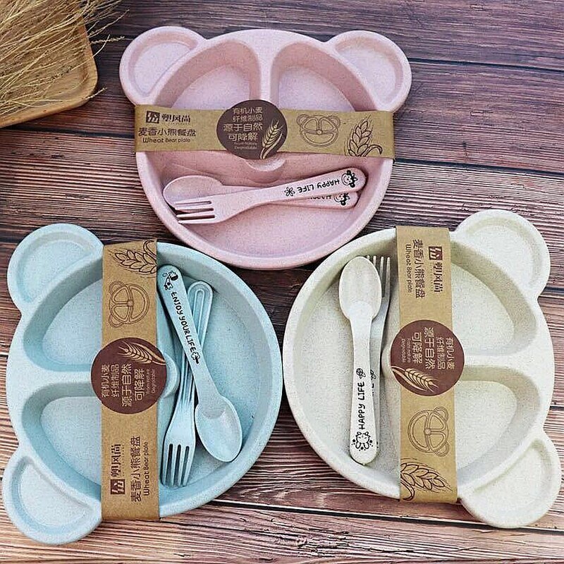 Baby Tableware Set - Silicone Bowl Plate Spoon Non-Slip for Kids
