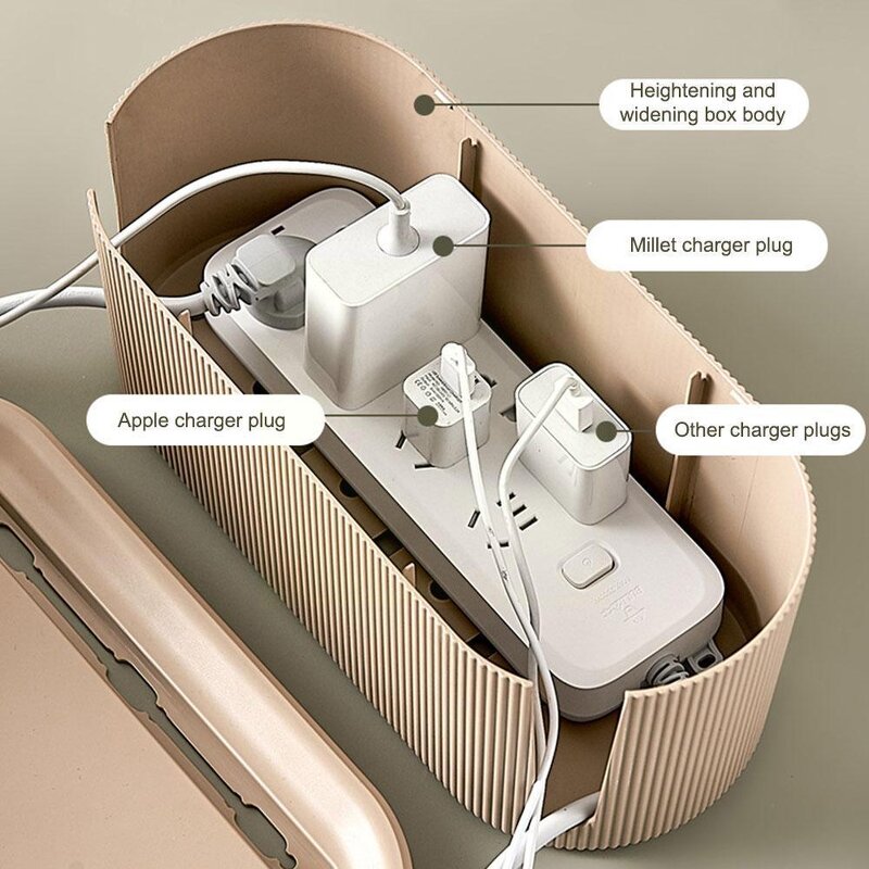 Cable Management Box - Plastic Organizer for Power Strip & Wires