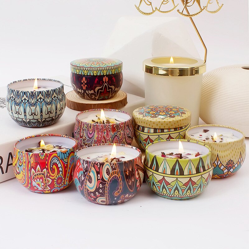 Aroma Candle - Metal Tin Jar Natural Soy Wax Luxury Gift Set