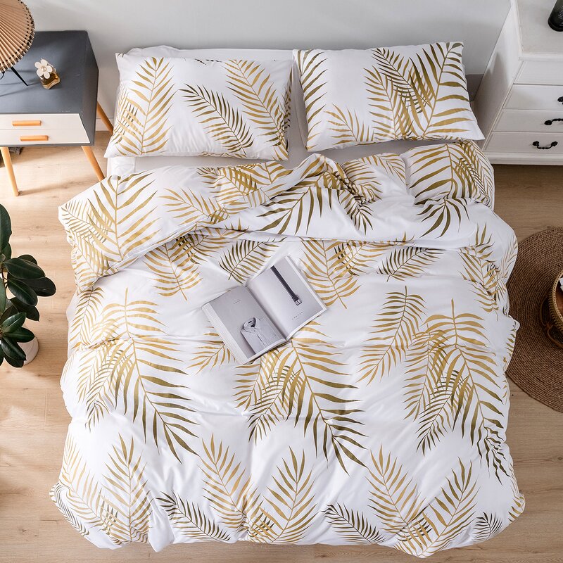Comforter Set - Luxury Golden Leaf Duvet Cover for Bedroom Bedding