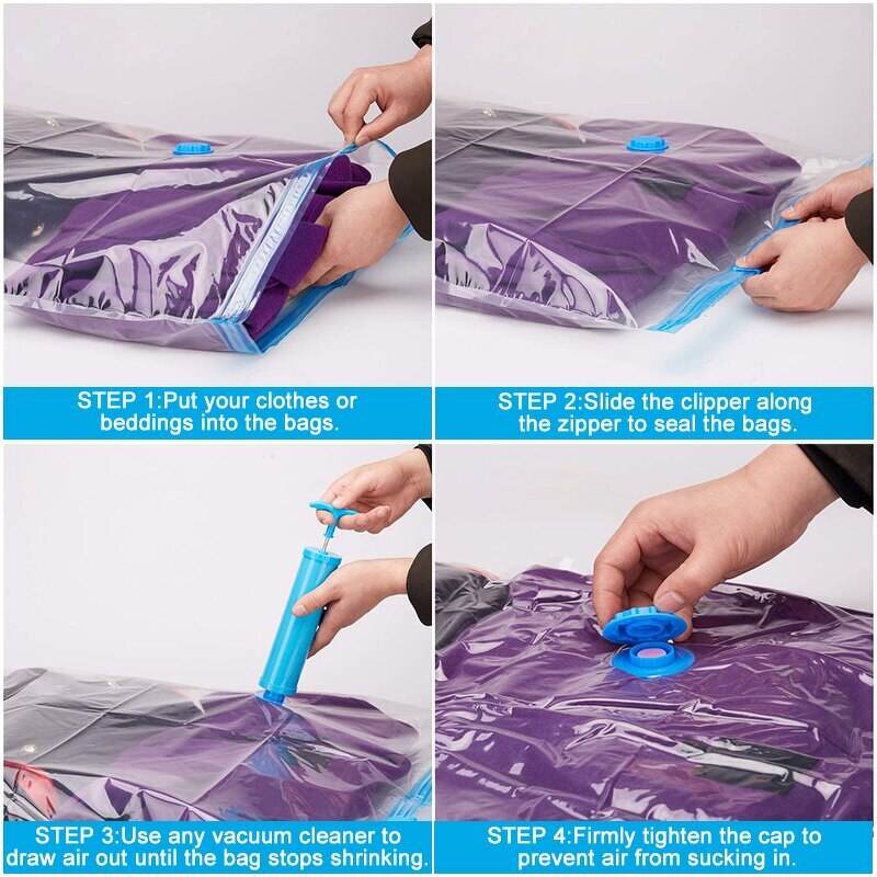 Vacuum Storage Bags - Set with Pump for Travel Clothes Space Saver
