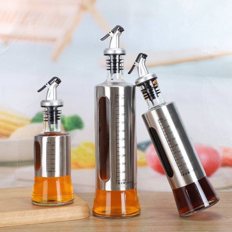 Oil Dispenser Bottle - Glass Stainless Steel for Kitchen Oil & Vinegar