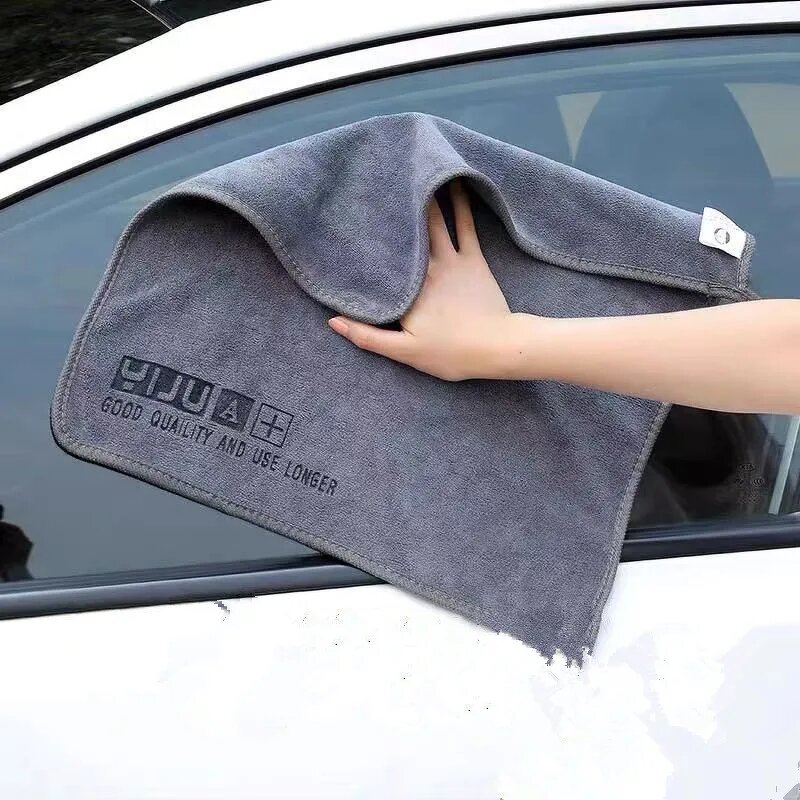 Car Wash Towel - Microfiber Double Sided Short Fleece Absorbent Orange Grey