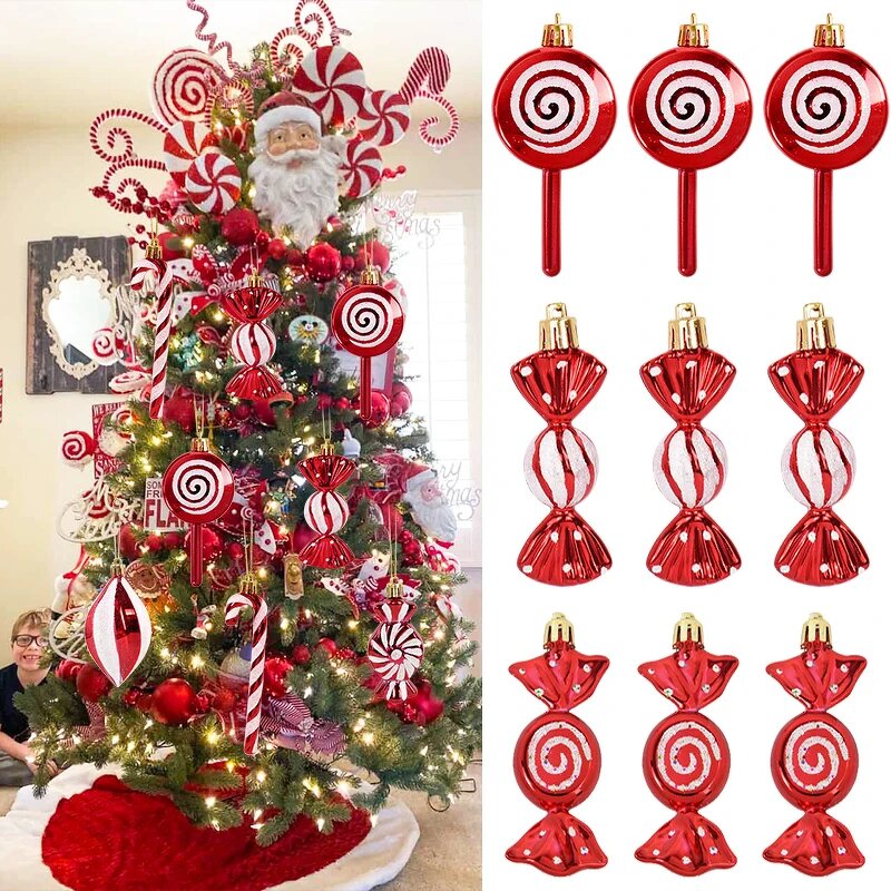 Christmas Tree Ornaments - Lollipop-Shaped Painted Plastic Hanging Pendant