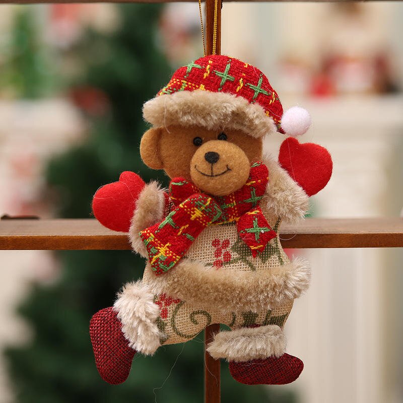 Plush Christmas Ornament - Hanging Doll Snowman Reindeer Bear Santa Claus