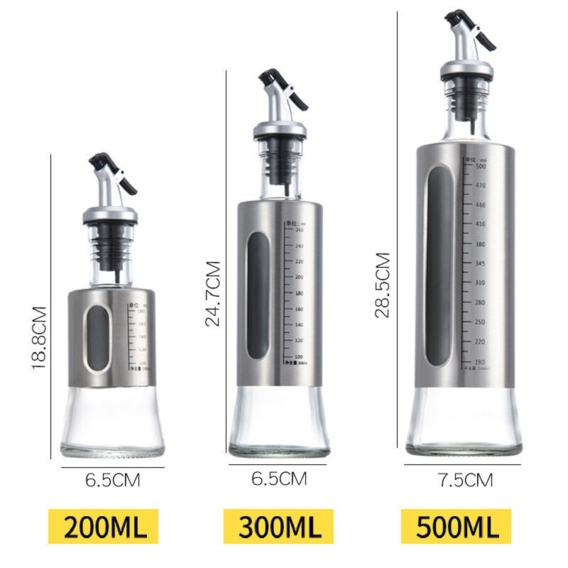 Oil Dispenser Bottle - Glass Stainless Steel for Kitchen Oil & Vinegar