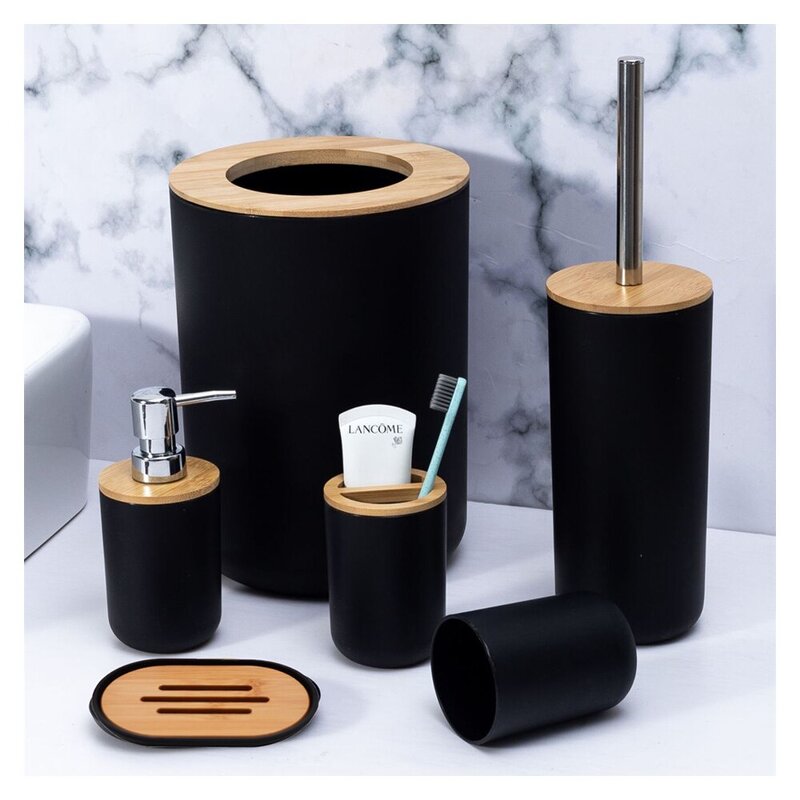 Bathroom Soap Dispenser Set - Premium White Black with Bamboo Pumps