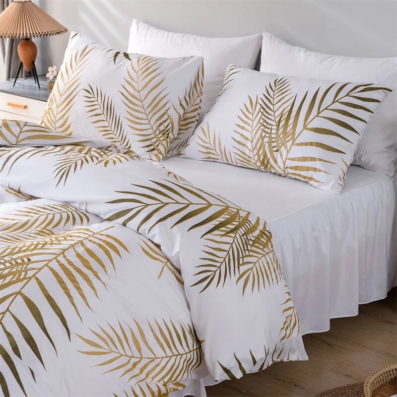 Comforter Set - Luxury Golden Leaf Duvet Cover for Bedroom Bedding