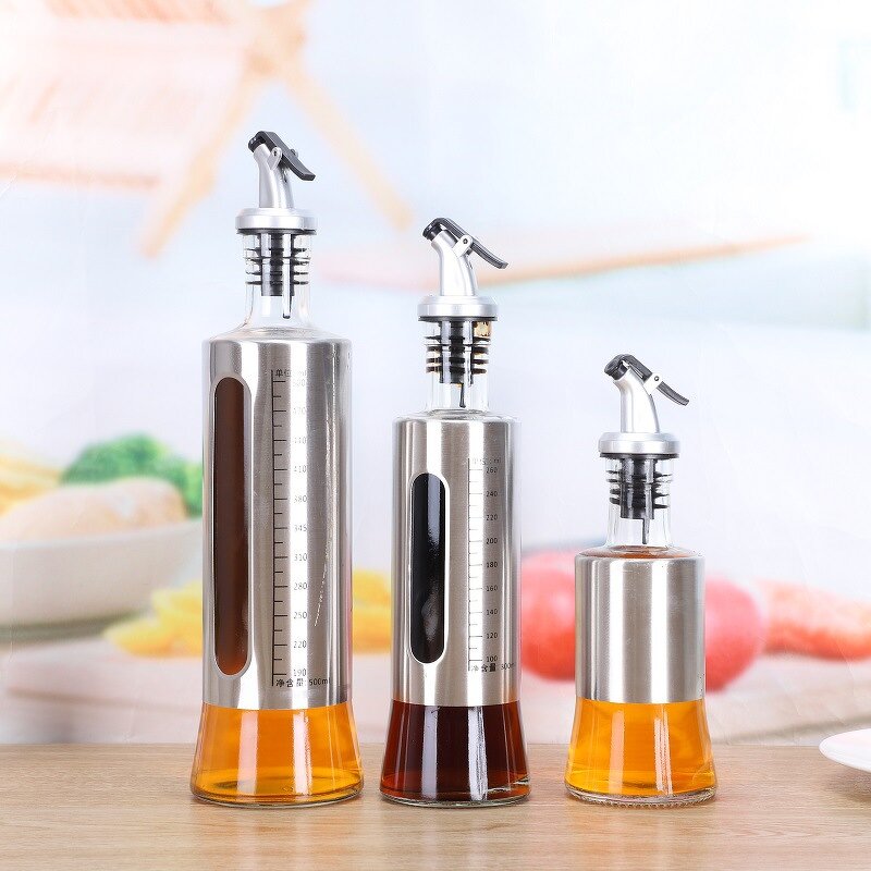 Oil Dispenser Bottle - Glass Stainless Steel for Kitchen Oil & Vinegar