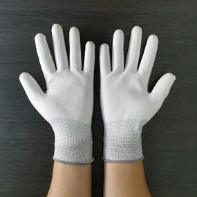 Anti-Static Gloves - White PU Coated Polyester for Electronic Work Gardening
