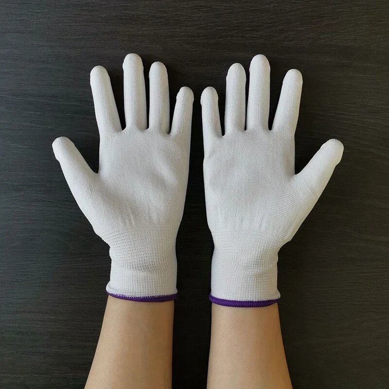 Anti-Static Gloves - White PU Coated Polyester for Electronic Work Gardening