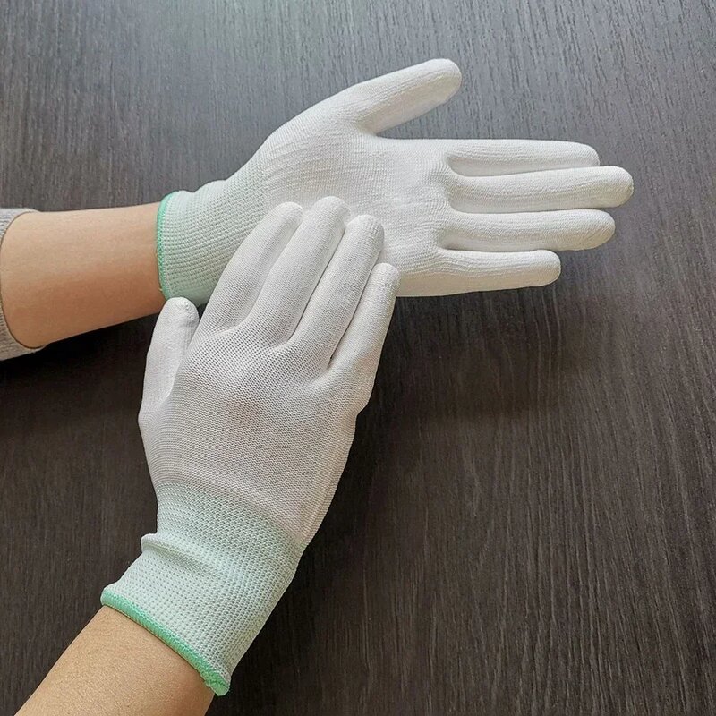 Anti-Static Gloves - White PU Coated Polyester for Electronic Work Gardening