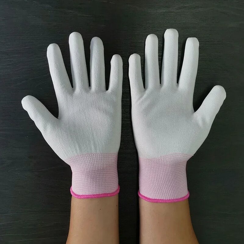 Anti-Static Gloves - White PU Coated Polyester for Electronic Work Gardening