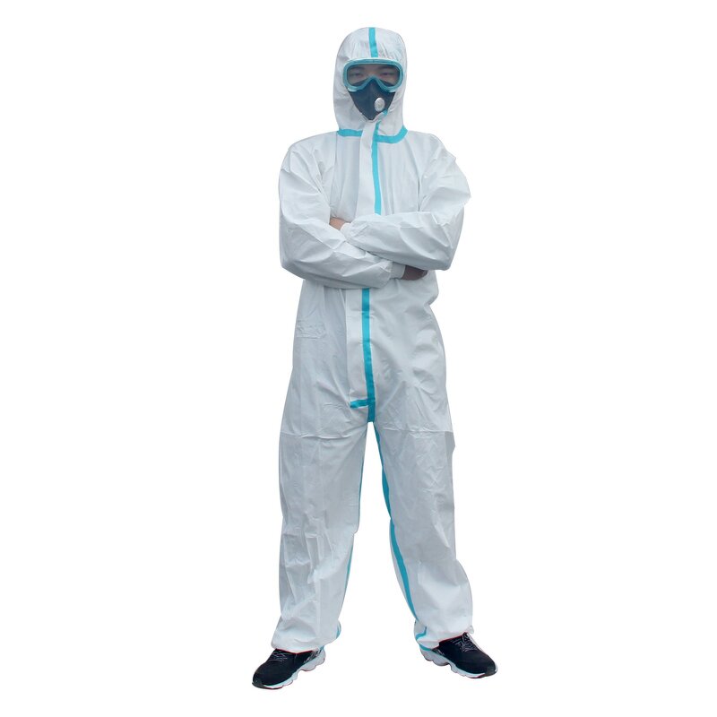 Disposable Suit Manufacturer - In Stock Type 4/5/6 Hooded Microporous Coverall with Hood and Boot Blue Taped Seam