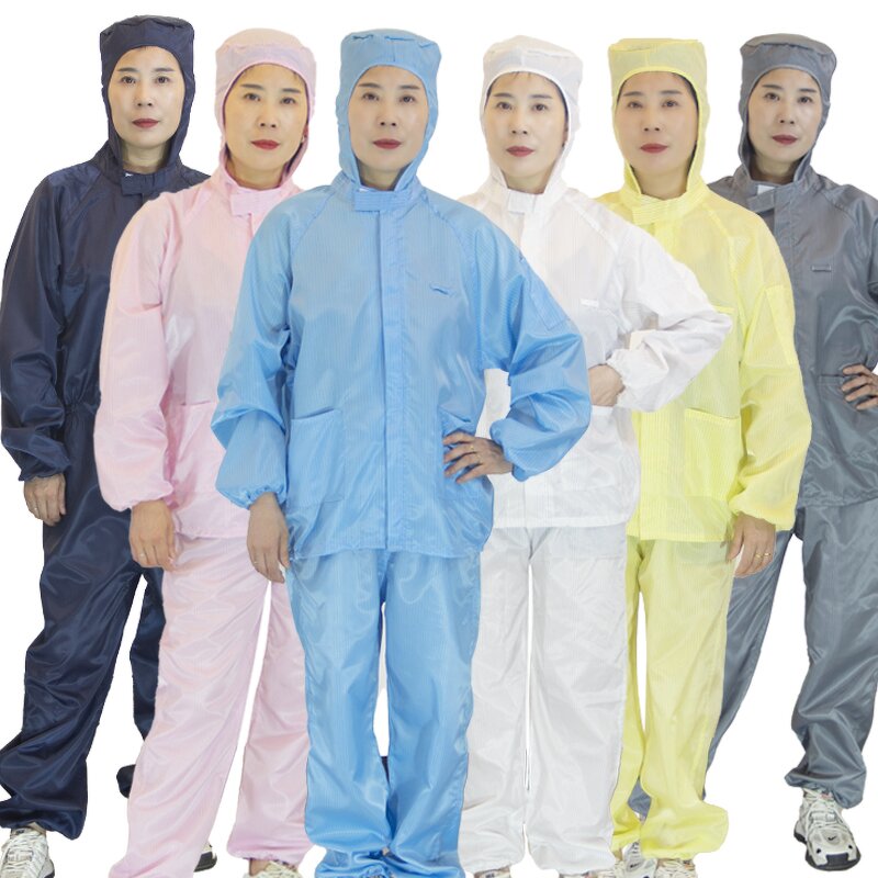 Cleanroom Split Suit Manufacturer - Reusable Work Clothes Lint Free Antistatic Clothing ESD Hooded Jacket Short for Food