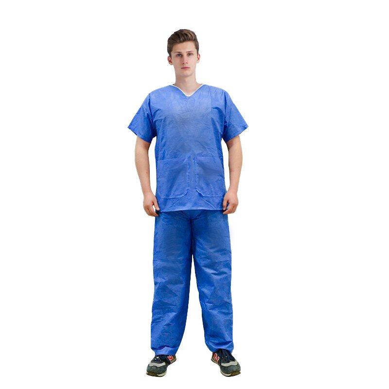 Disposable Scrub Suits Manufacturer - Stock SMS Dark Blue for Doctors Nurses Sleeveless Hospital Patient Gown