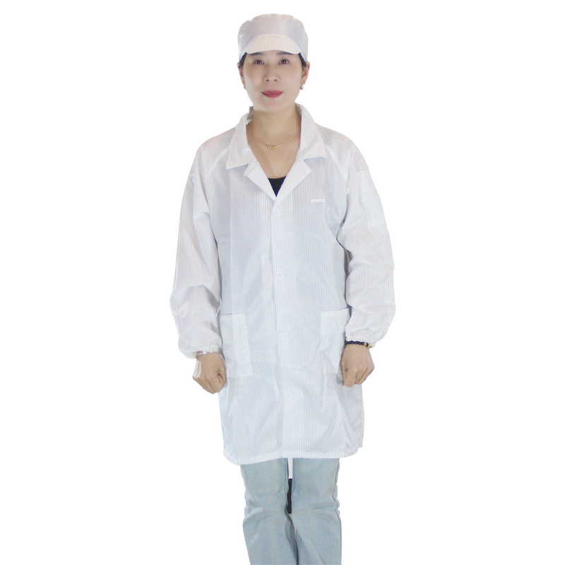 ESD Smock Manufacturer - Optimal Protection Anti-Static with 5mm Vertical Stripes Cleanroom Uniform Safety Product