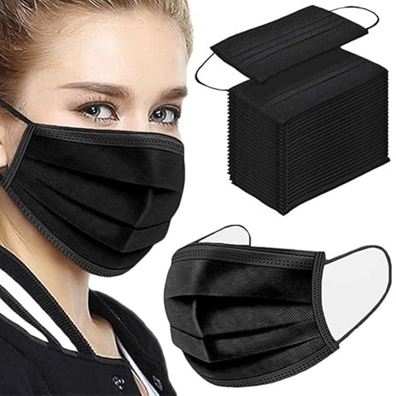 Disposable Facemask Manufacturer - Non-woven 3 Ply Black Color Customized Logo Face Mask