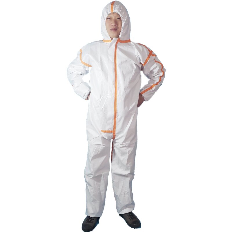 Disposable Suit Manufacturer - In Stock Type 4/5/6 Hooded Microporous Coverall with Hood and Boot Blue Taped Seam