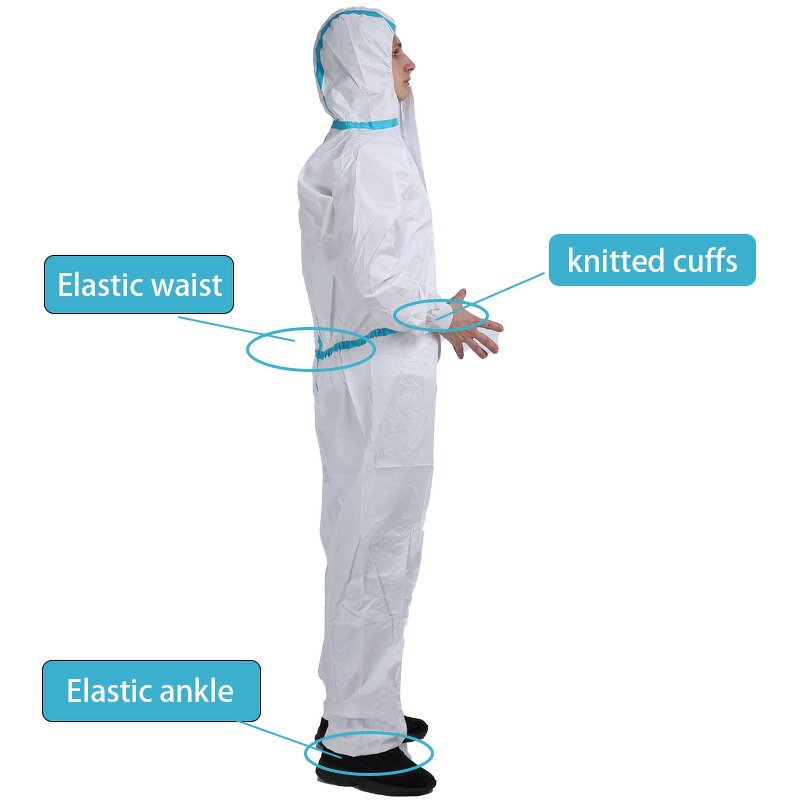 Disposable Suit Manufacturer - In Stock Type 4/5/6 Hooded Microporous Coverall with Hood and Boot Blue Taped Seam