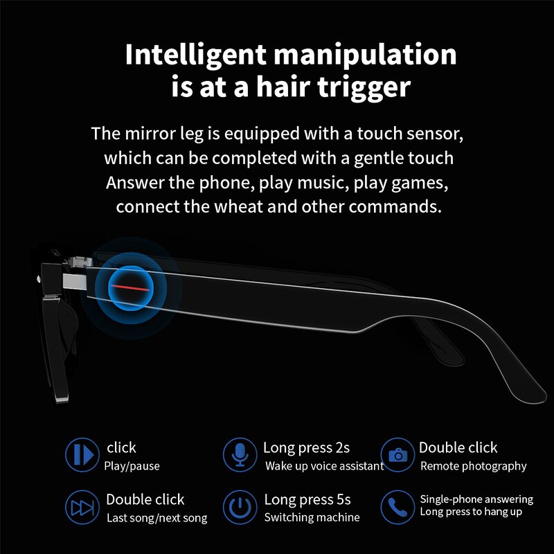 Smart Glasses Manufacturer - Hot Sale E13 BT Answer/Reject Call & Music Control Voice Assistance Remote Camera IP54 Sunglasses