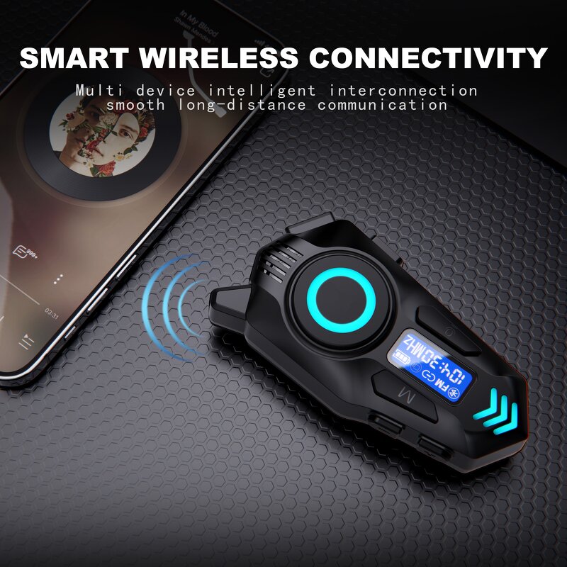 Motorcycle Helmet Headphones Manufacturer - K09 Intercom RGB Lights Built-in Display FM Radio 500M Voice Assistant LED Indicator