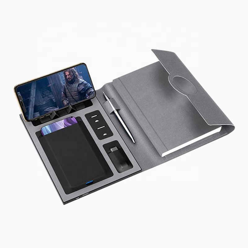 LED Lighting Notebook Manufacturer - Custom Logo 8000mAh Wireless Charging Built-in Power Bank PU Material LI-Polymer Gift Set