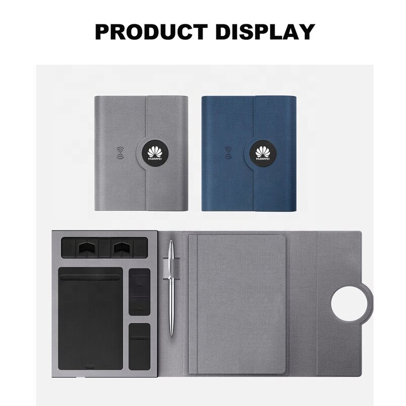 LED Lighting Notebook Manufacturer - Custom Logo 8000mAh Wireless Charging Built-in Power Bank PU Material LI-Polymer Gift Set