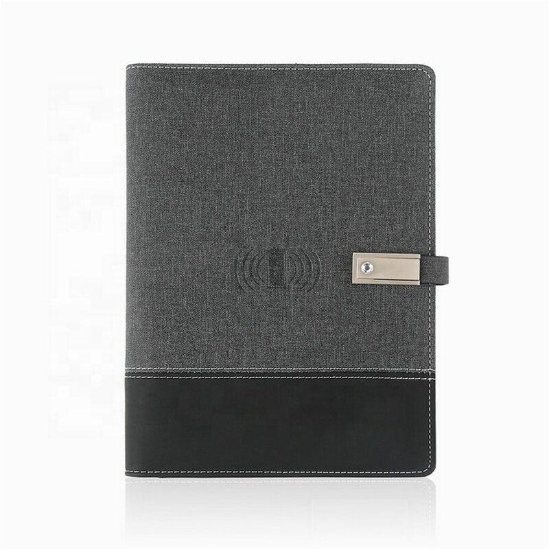 Business Planner Notebook Manufacturer - A5 with LED Reading Lamp PU Cover USB Flash Drive Power Bank Wireless Charging 10W