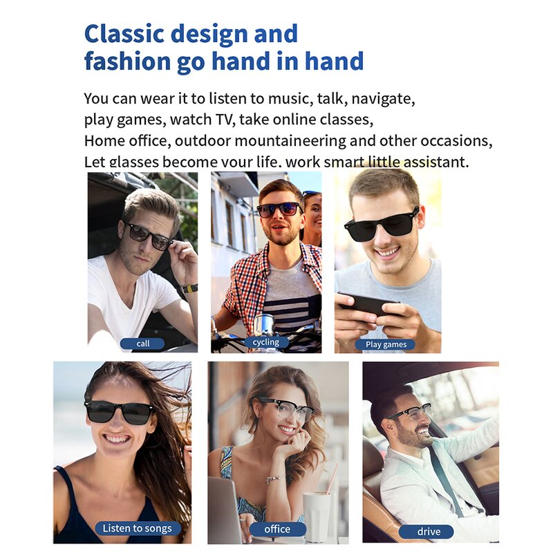 Smart Glasses Manufacturer - Anti-blue BT Call Gesture Control Waterproof Music Play Voice Assistant Sport Magnetic Charging OEM