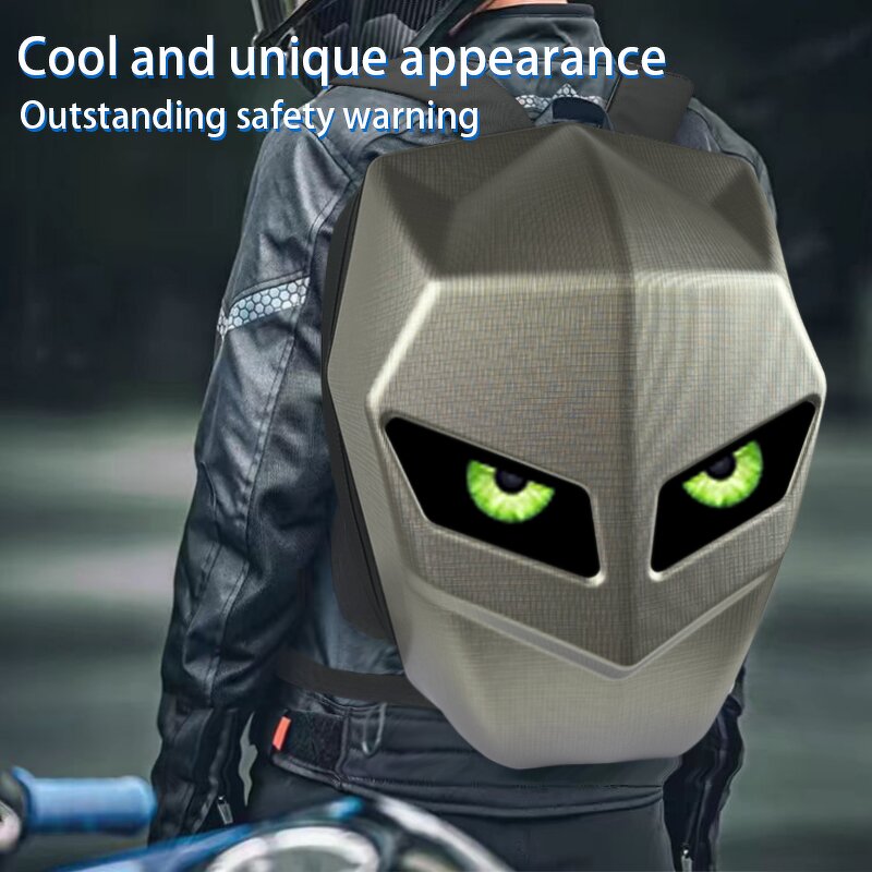 LED Knight Backpack Manufacturer - Hot Fashion Men's Black Waterproof Hard Shell Motorcycle Saddlebags with DIY Display Eyes