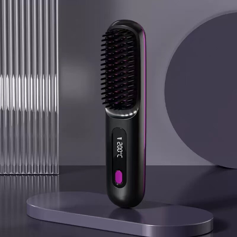 Portable Heated Straightening Brush Manufacturer - Mini Ionic Hot Comb Straightener Cordless Hair Straightener Brush for Travel Party