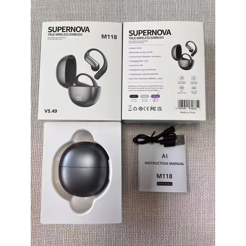 AI Translator Earbuds Manufacturer - Private Customization M118 Translation Ear Piece English Spanish French Open Ear TWS Wireless