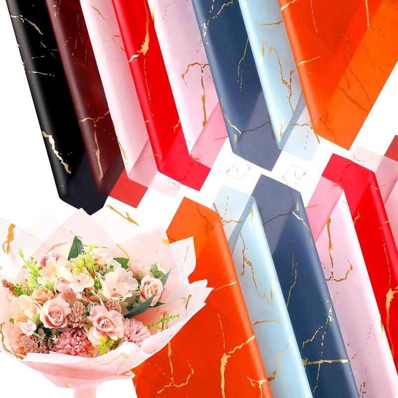 Flower Wrapping Paper Manufacturer - Hot Sale Coated Single Side Marbled Gold Print Waterproof Florist Packaging DIY Materials