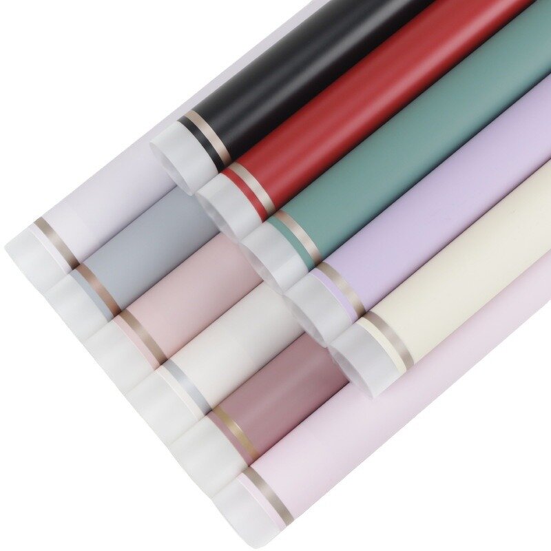 Flower Wrapping Paper Manufacturer - Gold Border Waterproof Double Side Coating for Valentine's Day Gift Bouquet Packaging