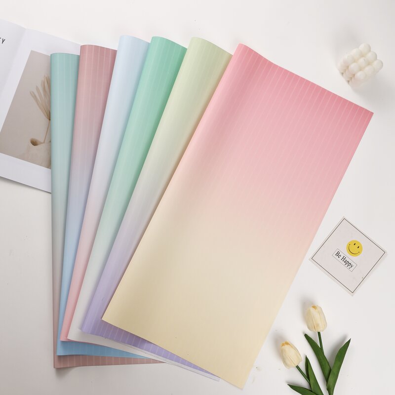 Korean Flower Wrapping Paper Manufacturer - Wholesale 20pcs Striped Rainbow Gradient Color Waterproof Floral Bouquet PE Coating