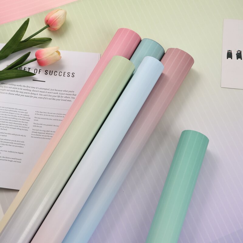 Korean Flower Wrapping Paper Manufacturer - Wholesale 20pcs Striped Rainbow Gradient Color Waterproof Floral Bouquet PE Coating