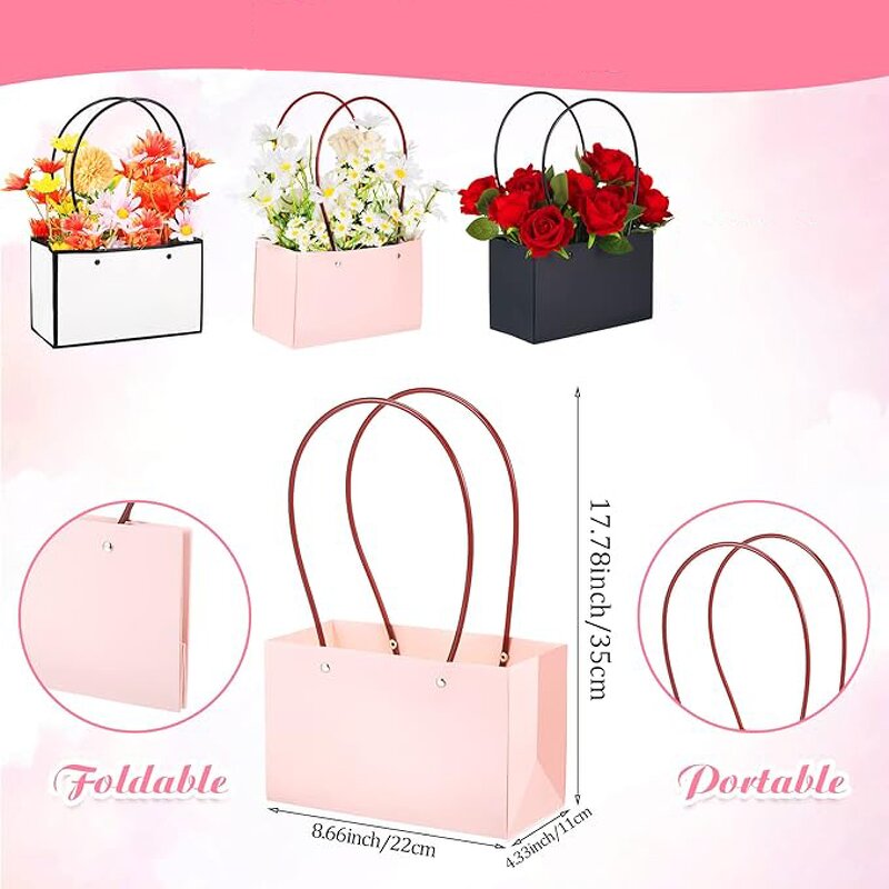 Rectangle Kraft Paper Gift Bags Manufacturer - Waterproof with Handle for Flower Bouquet Arrangements Wedding Event Decoration