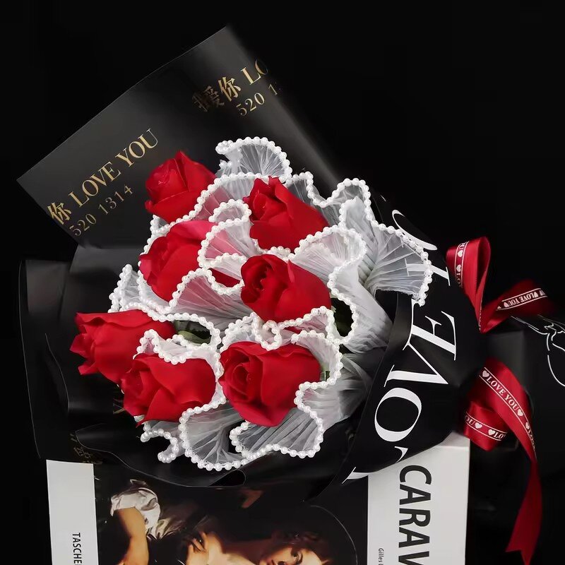 Korean Pearl Wave Yarn Bouquet Wrapping Manufacturer - 28cm*4.5yards Ruffled Flower Floral Mesh Material for Gift Decoration