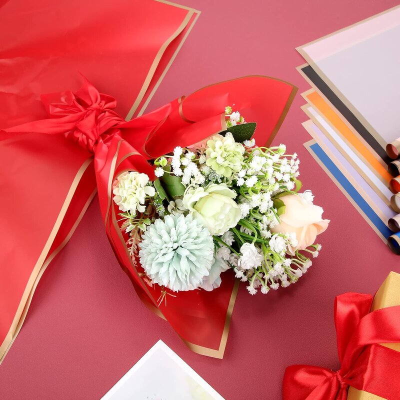 Flower Wrapping Paper Manufacturer - Wholesale Gold Edge Waterproof Korean Floral Bouquet Gift Wrapping for Decoration