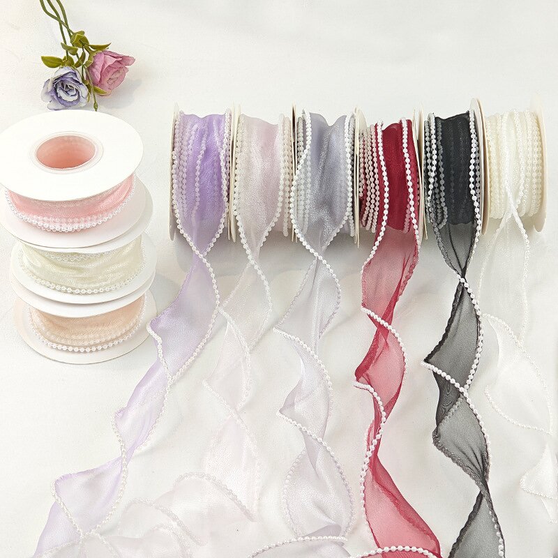 Pearl Fishtail Ribbon Manufacturer - 4cm*5yard DIY Materials Floral Polyester for Gift Bouquet Packaging and Decorations