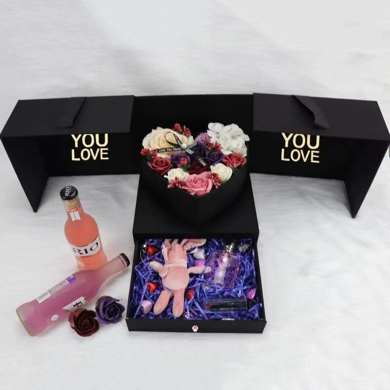 Heart-Shaped Magic Cube Flower Bouquet Box Manufacturer - Wholesale Luxury Drawer Box Paper Paperboards for Wedding Valentine's Day