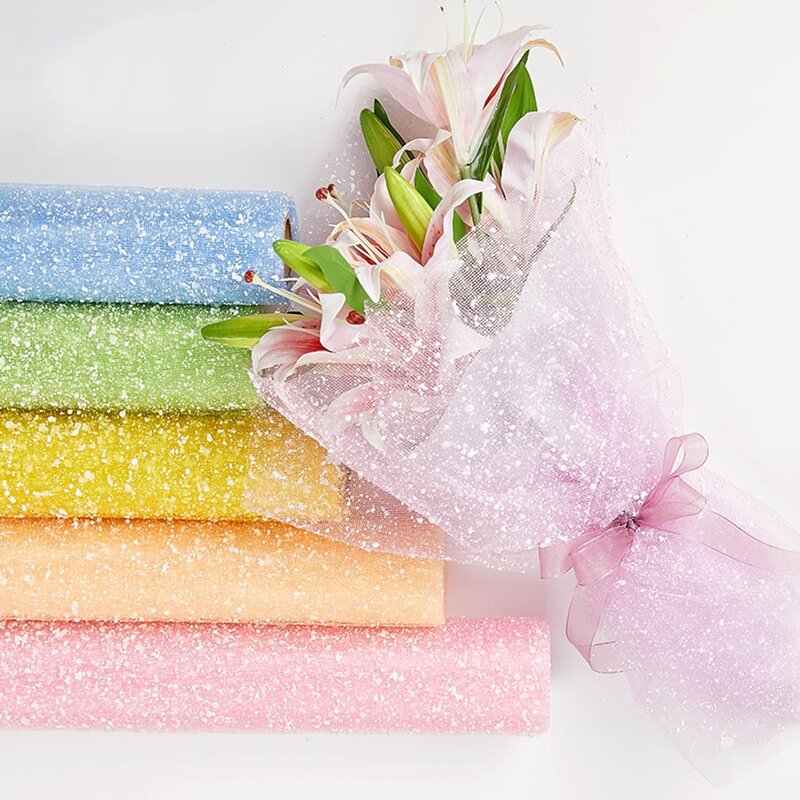 Flower Wrapping Mesh Paper Manufacturer - 1 Roll Snow Dots Waterproof Resin 100% Polyester Florist Bouquet for Wedding Birthday