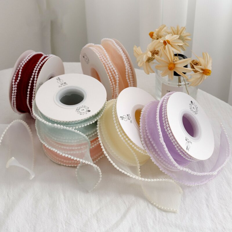Pearl Fishtail Ribbon Manufacturer - 4cm*5yard DIY Materials Floral Polyester for Gift Bouquet Packaging and Decorations