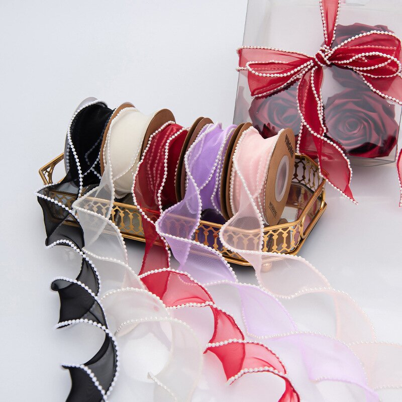 Pearl Fishtail Ribbon Manufacturer - 4cm*5yard DIY Materials Floral Polyester for Gift Bouquet Packaging and Decorations