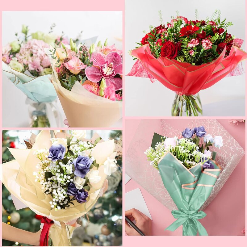 Flower Wrapping Paper Manufacturer - Wholesale Gold Edge Waterproof Korean Floral Bouquet Gift Wrapping for Decoration