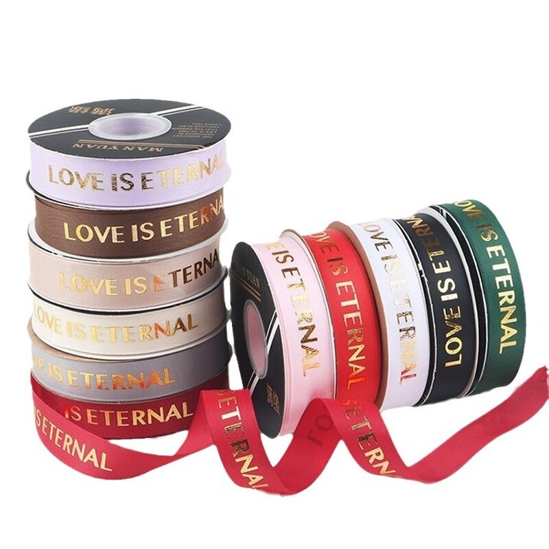 Satin Ribbon Roll Manufacturer - 2.5cm Hot Stamping Alphabet Threaded Polyester Material Love Is Eternal Gift for DIY