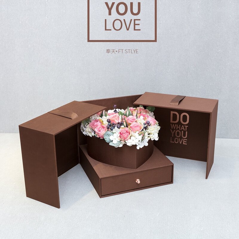 Heart-Shaped Magic Cube Flower Bouquet Box Manufacturer - Wholesale Luxury Drawer Box Paper Paperboards for Wedding Valentine's Day