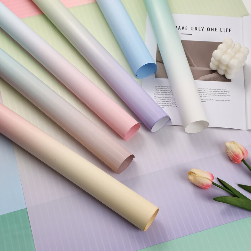Korean Flower Wrapping Paper Manufacturer - Wholesale 20pcs Striped Rainbow Gradient Color Waterproof Floral Bouquet PE Coating